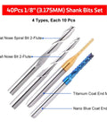 40 Pack Pro Grade CNC Router Bits End Mills Set With One Eighth Inch Shank Flat Nose And Ball Nose Cutters For Engraving And Milling