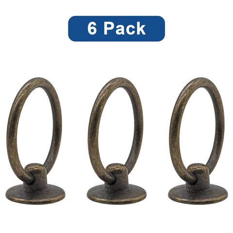 Six Pack Antique Bronze Ring Pull Handles For Dresser Drawers Cabinets And Cupboards, shown in a 6-pack on white background