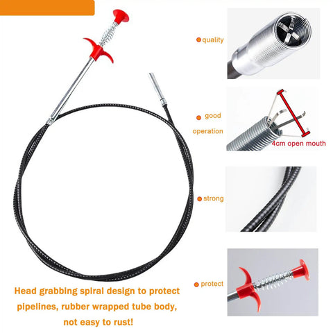 62 Inch Ultra Slim Drain Clog Remover Toilet Snake With Four Claw Grabber Spring, Flexible Plumbing Reacher Tool For Hair, Jewelry, Keys And Clothes, Cleans Kitchen Sink, Shower, Bathtub, Toilet, Sewer