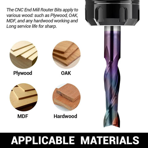 1/4 Inch Shank Upcut Spiral CNC Router Bit With 2 Flutes, 1 Inch Cutting Depth, 2-1/2 Inch Overall Length for wood materials.