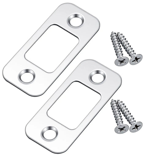 2 Pack Door Lock Plate Strike Plates For Exterior Doors One Inch By Two And One Quarter Inch Beefed Up Stainless Steel Backplates with Screws
