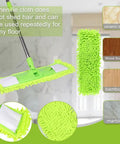 All Purpose Floor Dust Mop With 58 Inch Extendable Handle And Washable Chenille Pads for multiple floor types, green