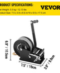 Beefed Up Heavy Duty Hand Winch Rope Crank 3500 LBS Capacity With 32.8 Ft Wire Cable And Alloy Hook, dimensions shown