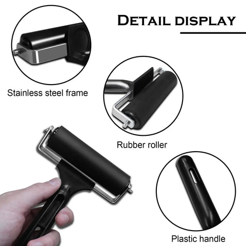 4 Inch Rubber Brayer Roller For Flooring Installations And Decking, Heavy Duty Glue Roller For Boat Floors EVA Bonding Stamping Printmaking Painting Wallpaper Glue And Application