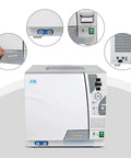 23 Liter Class B Steam Autoclave With Built In Printer, front view showing control panel and connections for tattoo and lab use.