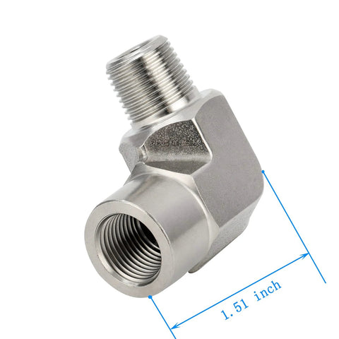 304 stainless steel forged 90-degree street elbow, 1/4 in NPT female x 1/4 in NPT male