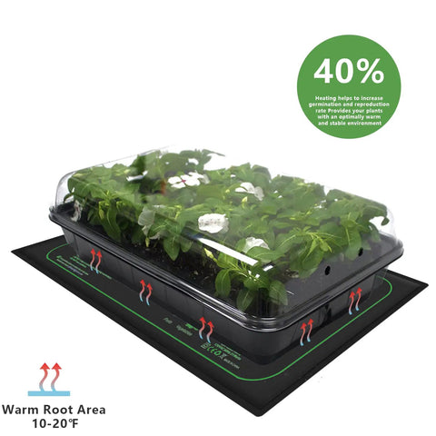 Seedling Heat Mat For Indoor Home Gardening And Seed Starting, 10 x 20.75 Inch Plant Heating Pad with seedlings and humidity dome