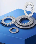 Stainless Steel External Star Washer Kit 304 Grade, 300 pcs with various sizes M2.5 to M12 displayed on a blue surface