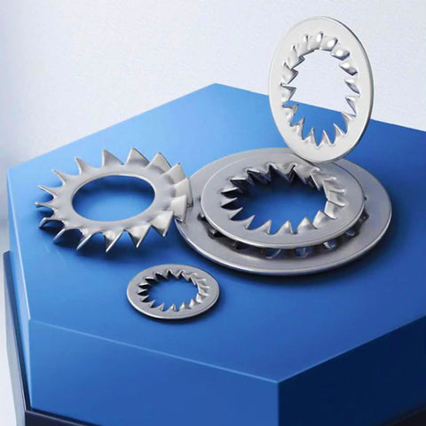 Stainless Steel External Star Washer Kit 304 Grade, 300 pcs with various sizes M2.5 to M12 displayed on a blue surface