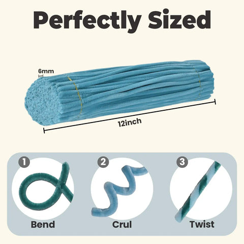 Caribbean Blue 300 Pack Fluffy Craft Pipe Cleaners Set In 3 Shades For Arts And Crafts Perfect For Flowers Animals And Decorations 12 X 0.24 Inches Awesome DIY Vibes For Creative Projects Party Decor And Gift Wrapping. 12-inch, 6mm chenille bundle