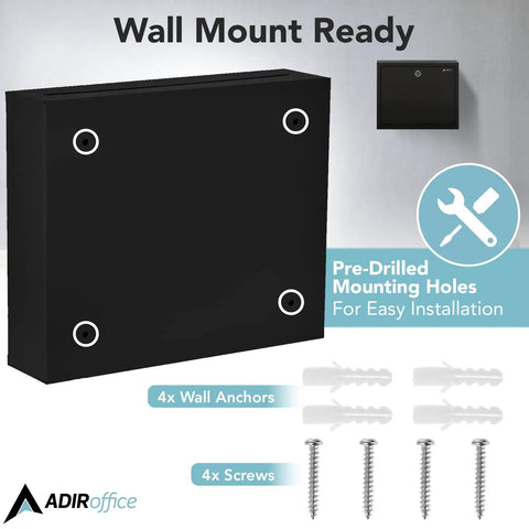 Heavy Duty Wall Mount Deposit Box With Lock And Slot For Payments And Checks, black 12x3x10 inch with wall anchors and screws