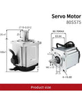 AC Servo Motor Kit 750W With 80SS75 Encoder, dimensions and design details shown