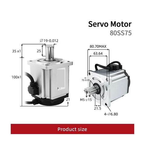 AC Servo Motor Kit 750W With 80SS75 Encoder, dimensions and design details shown