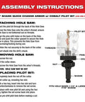 Milwaukee 3-1/4-inch ice-hardened hole saw assembly diagram showing pilot bit, shank, collar and nut
