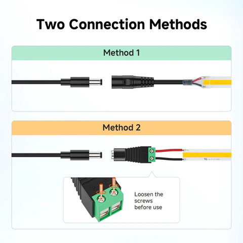 Two connection methods for ETL Listed 24V DC 120W Power Supply Adapter 100-240V AC To 24V DC Converter Class 2 For LED Strip Lights CCTV