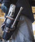 Tradesman Pro Drill Pouch With Pockets For Tools And Bits, Heavy Duty 1680D Ballistic Weave on a worker's belt in use