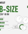 Front view of RX WELD B-size oxygen regulator with dual 2-inch gauges and 9/16-18 RH fitting
