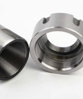 Close-up of R8 ER32 Collet Chuck Holder For Precision CNC Machining, heavy-duty 42CrMo alloy steel, threaded interior detail