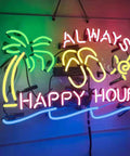 Colorful Happy Hour Neon Sign Handmade Real Glass Neon Tube Light For Home Bar Man Cave Pub Store Restaurant Wall Decor Artwork