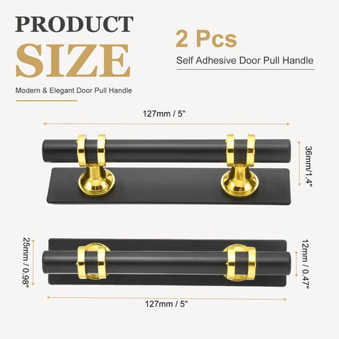 Two Pack Self Adhesive Door Pull Handles Black For Cabinets 127mm Long Easy Peel And Stick Mount No Screw Adhesive Cabinet Pulls Sturdy Backing Great For Cabinets Drawers Closets. Black and gold 127mm stainless steel door pull handle with adhesive backing.