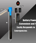 Portable Battery Powered Liquid Transfer Pump 2.2 GPM with batteries and hose, showing dimensions for size reference.