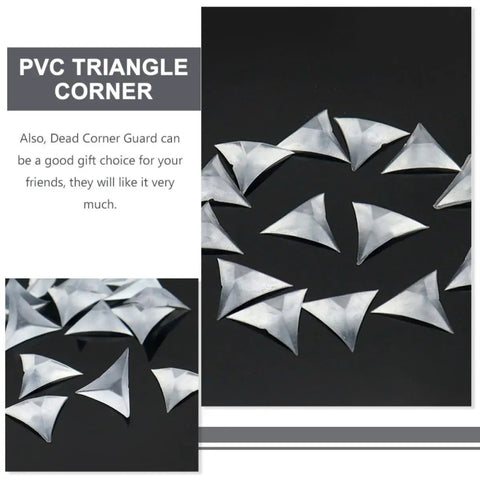 Triangular Corner Protectors For Furniture And Drawers, 400 Count Clear Dust Guards on black surface, melamine material