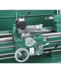 Close-up of controls and spindle on 12 Inch By 36 Inch Gear Head Wood Lathe With Cam Lock Spindle And Gap Bed.