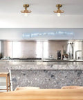 Modern kitchen with three Vintage E26 Ceiling Light Fixture With Flat Metal Shade Hanging Pendant Semi Flush Mount Industrial Edison Style