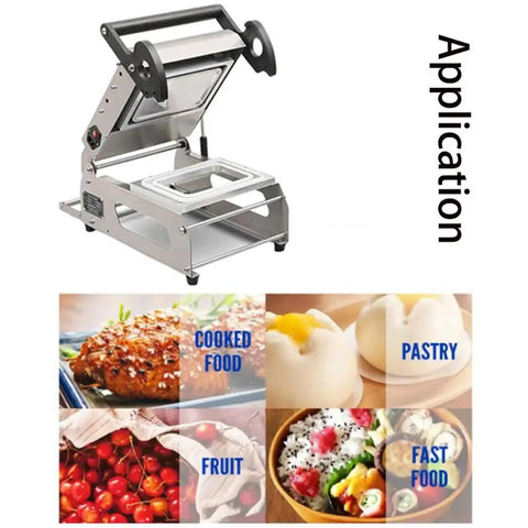 Rock Solid Semi Automatic Tray Food Sealer For Restaurants Kickin Manual Lunchbox Packaging Machine pro grade stainless steel with food applications.