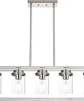 Five Light Modern Pendant Chandelier for Kitchen Island and Dining Room with Clear Glass Shades, Linear Cage Frame
