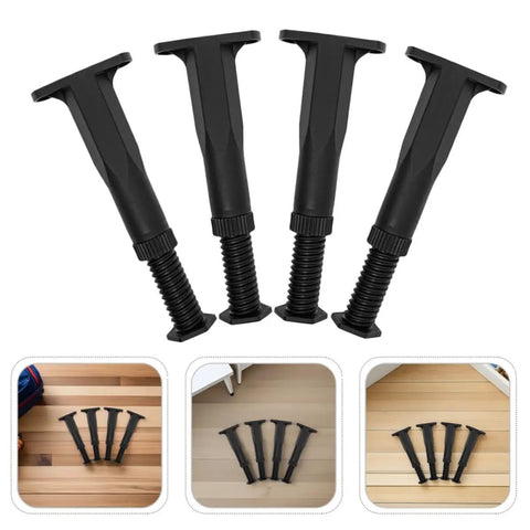 Adjustable Height Furniture Support Legs For Dresser And Cabinet, 8 Pack Built Tough Heavy Duty Telescopic Legs shown on wooden floor