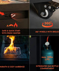 Features of Smokeless 360 Degree Propane Patio Heater, 41,000 BTU, 59 Inch Freestanding Glass Tower On Wheels