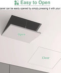 Straight Up Sleek Paintable Attic Access Door For Drywall Ceiling And Plumbing Inspection Panel With Tough Aluminum Frame, open and close labels.