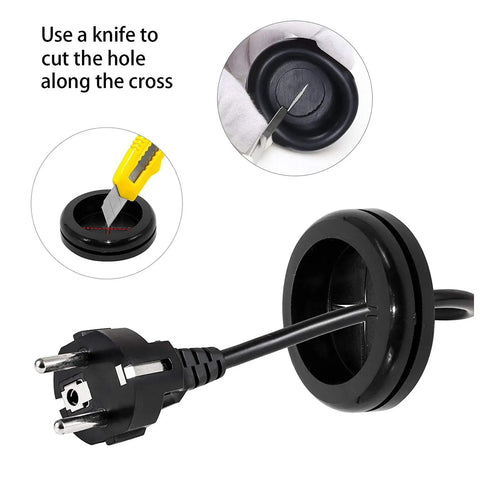 Using a knife to cut a hole in a rubber grommet from 200 Piece Rubber Grommet Set With 7 Sizes For DIY Wiring Electrical and Plumbing Projects