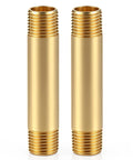 Heavy Duty Brass Pipe Nipples Two Pack One Quarter Inch Npt Male Connectors Four Inch Threaded Rods for plumbing use.
