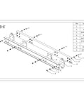 Technical drawing of Aluminum Lifting Spreader Beam 4400 LBS 2 Ton Capacity 6 Foot Length with labeled components and parts.