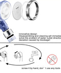 High Pressure Handheld Shower Head With Built In Filter and Water Saving Design disassembled view with installation guide