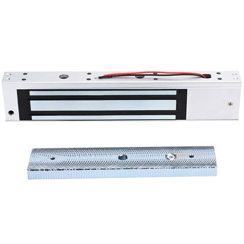 Smart Home Access Control System With Remote 600lbs Magnetic Door Lock Kit 12V Fail Safe NC Mode No Fuss DIY Installation For Wood And Metal Doors Keeps Your Home Safe From Unauthorized Entry While Adding Modern Convenience, showing front view of magnetic lock and mounting part.