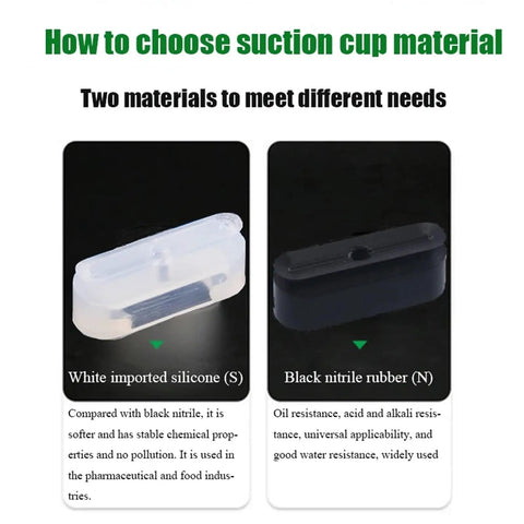 Long Oval Suction Cup For Industrial Pneumatic Systems With Powerful Vacuum Grip Nozzle in black nitrile rubber, showcasing material types and uses.