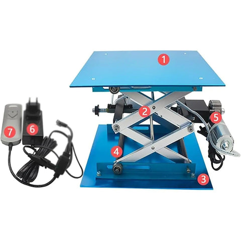 Top Shelf Electric Lifting Platform For Smoother Lab Adjustments Featuring Simple Remote Control with blue aluminum surface.