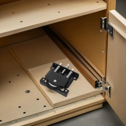 Fix Door Jams With These Bad Ass Heavy Duty Sliding Door Wheels And Roller Kits Built From Tough Metal For Big Load Capacity Easy Install Fits T And U Shaped Tracks Ideal For Furniture Bringing Smooth Silent Glides Back To Your House Grab Yours. Black metal sliding door roller kit installed on wooden cabinet