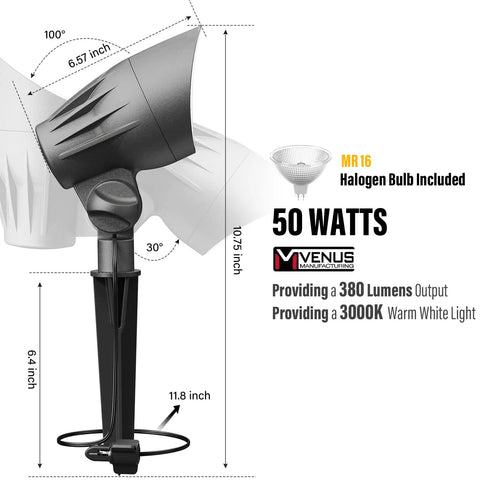 Low Voltage Landscape Spotlights Pro-Grade 50W Halogen Outdoor Garden Lights, 12V Waterproof Metal Spot Light Kits, MR16 bulb included