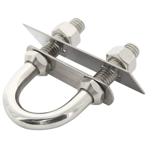 Two stainless steel bow/stern eye U-bolts with nuts and washers, 1/2 in stock diameter, 4-1/4 in length