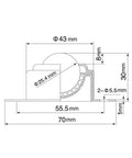 Technical diagram of 1 Inch Ball Transfer Bearing With 2 Hole Flange Mount 360 Degree Universal Rotation Roller, dimensions labeled.