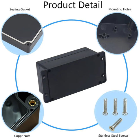 Heavy Duty Rock Solid IP65 Waterproof ABS Plastic Project Box For DIY Electronics and Power Supply Enclosure with Sealing Gasket and Mounting Holes.