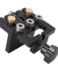 Doweling Jig Kit With Aluminum Adjustable Drilling Guide For Cabinet Installation And Furniture Assembly Pro Grade Precision And Easy Alignment Durable Aluminum Construction Ideal For DIY Woodworking Projects And Professional Cabinet Makers, close-up view