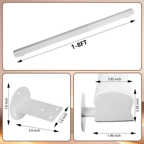 Solid Pine Wood Wall Mount Grab Bar, Tough As Nails Non Slip Staircase Handrail, Heavy Duty Safety Rail For Elderly And Families, Smooth Finish Indoor Outdoor Guardrail With Secure Brackets, 3 Ft Length For Home And Backyard, mounting brackets and dimensions view.