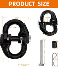 Half Inch Hammerlock Coupling Link With Two RPins Safety Chain Connector size details, black, for RVs, UTVs, trucks, and trailers.