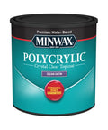 Top Tier Clear Satin Polycrylic Wood Finish Straight Up Water Base Protective Sealant For Interior Furniture Doors Cabinet Varnish No Sweat Durable Topcoat Half Pint can with teal label.