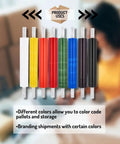 Built Tough Dark Green Plastic Stretch Wrap With Slick Self Adhesive Cling And Easy Grip Core Handles 20 By 1000 Feet Heavy Duty 80 Gauge Bundling Film For Moving Shipping 4 Rolls color-coded pack of stretch wraps with various colors.